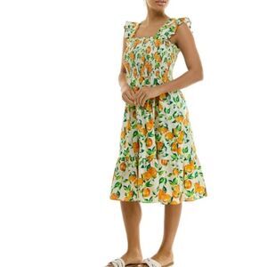Nanette Lepore Orange Print‎ Smocked Flutter Sleeve Midi Dress, Size M, NWT